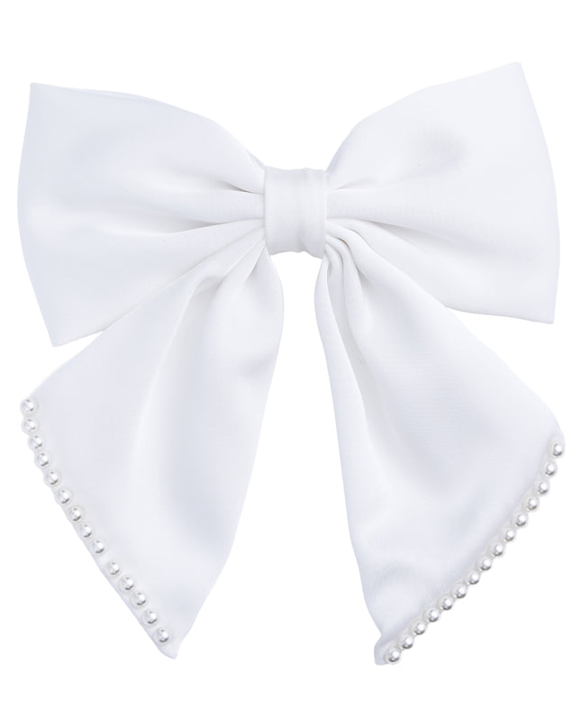 kids atelier tulleen White Pearl-Trimmed Satin Hair Clip