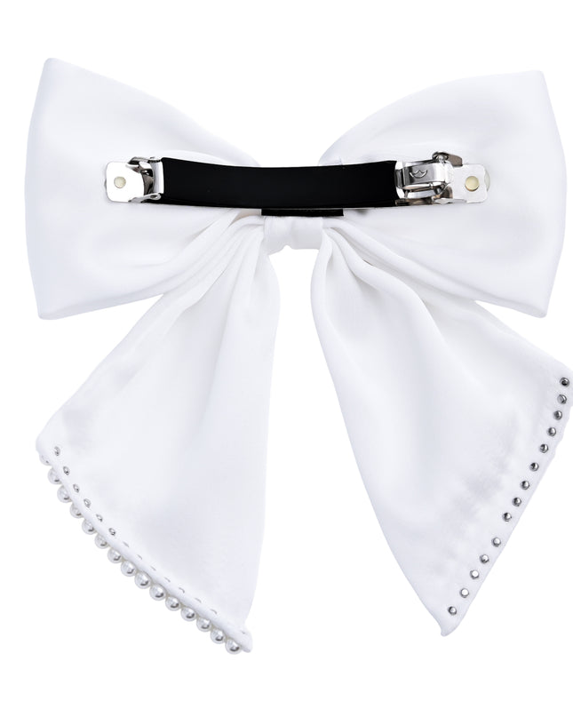 kids atelier tulleen White Pearl-Trimmed Satin Hair Clip