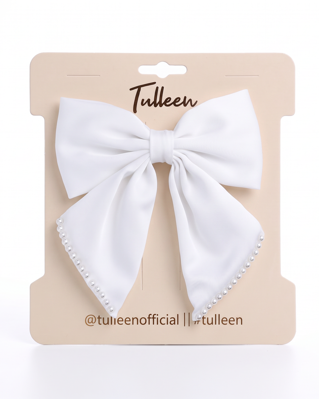 kids atelier tulleen White Pearl-Trimmed Satin Hair Clip