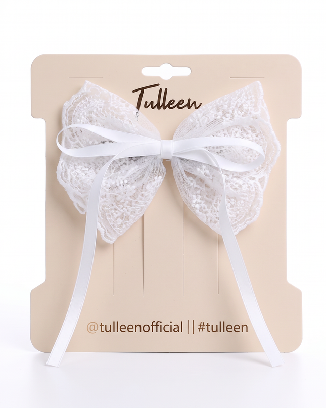 kids atelier tulleen White Layered Tulle & Satin Ribbon Hair Clip