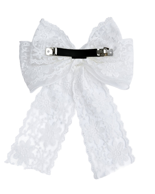 kids atelier tulleen White Floral Lace Ribbon Hair Clip