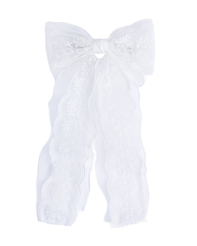 kids atelier tulleen White Sheer Embroidered Organza Lace Hair Clip
