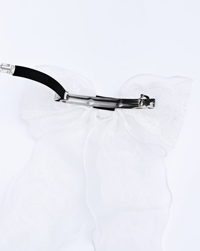 kids atelier tulleen White Sheer Embroidered Organza Lace Hair Clip