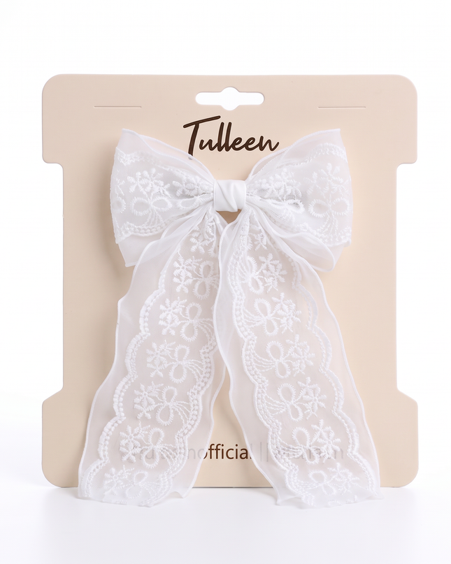 kids atelier tulleen White Sheer Embroidered Organza Lace Hair Clip
