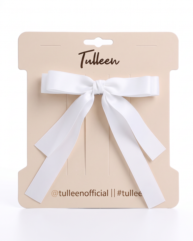 kids atelier tulleen Graceful White Satin Long-Streamer Hair Clip