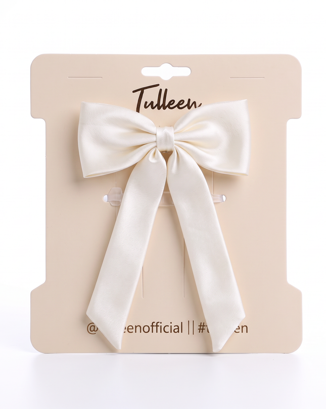 kids atelier tulleen Ivory Satin Long Tail Hair Clip