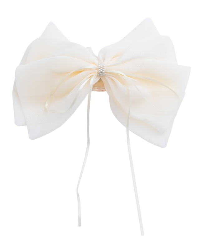 kids atelier tulleen Ivory Chiffon Bow Claw Clip with Rhinestone Center