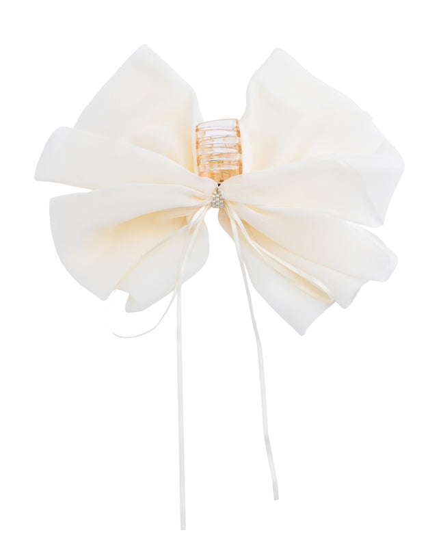 kids atelier tulleen Ivory Chiffon Bow Claw Clip with Rhinestone Center
