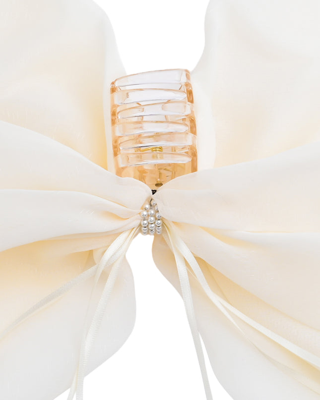 kids atelier tulleen Ivory Chiffon Bow Claw Clip with Rhinestone Center