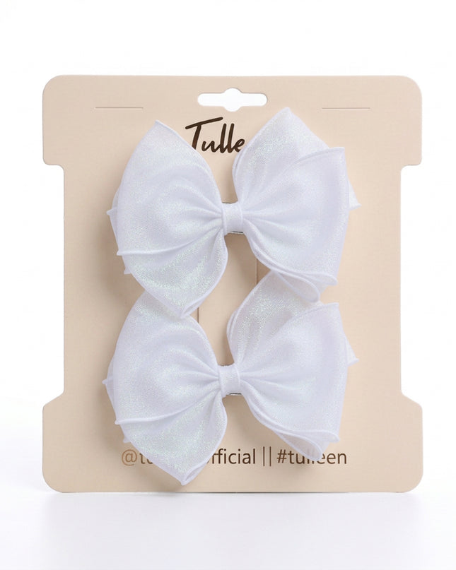 kids atelier tulleen Sparkle White Bow Hair Clip Set
