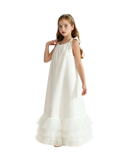 kids atelier tulleen White Kendra Ruffle Hem Tie-Strap Dress