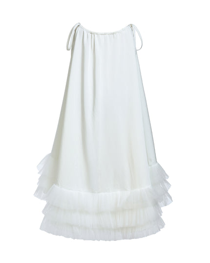 kids atelier tulleen White Kendra Ruffle Hem Tie-Strap Dress