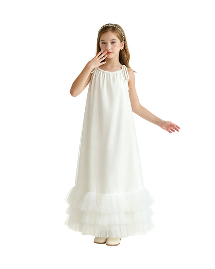 kids atelier tulleen White Kendra Ruffle Hem Tie-Strap Dress