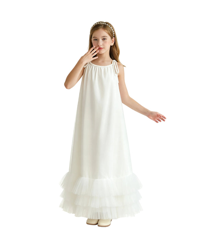 kids atelier tulleen White Kendra Ruffle Hem Tie-Strap Dress