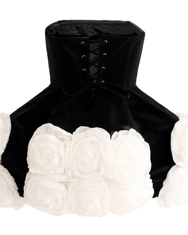 tulleen Black Almendra Floral Strapless Dress