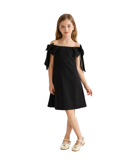 kids atelier tulleen Black Luneta Off-Shoulder Bow Dress