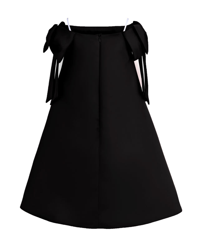 kids atelier tulleen Black Luneta Off-Shoulder Bow Dress