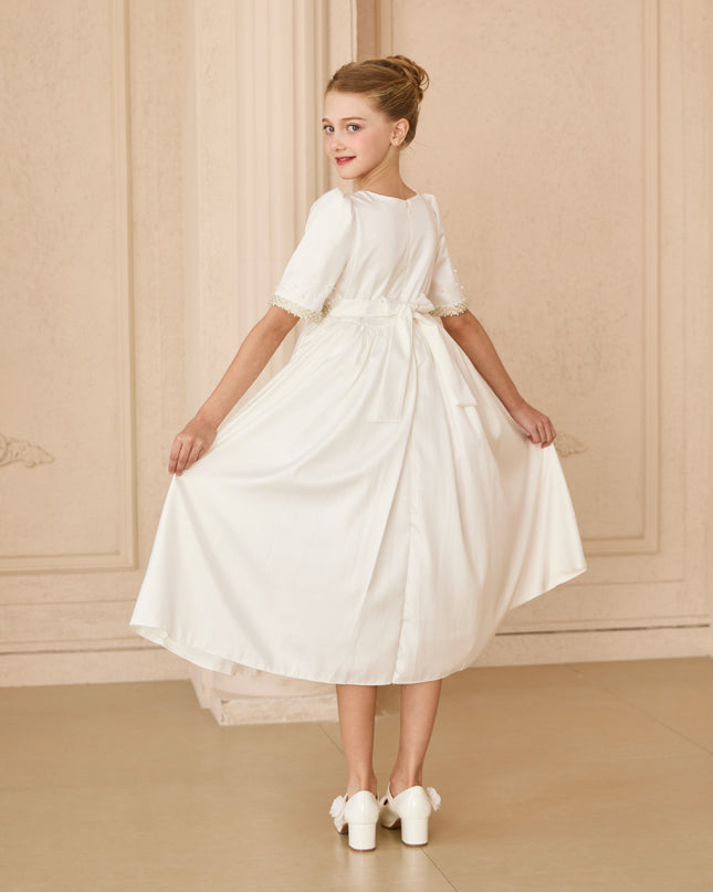 kids atelier tulleen White Vasonette Pearl-Embellished Dress