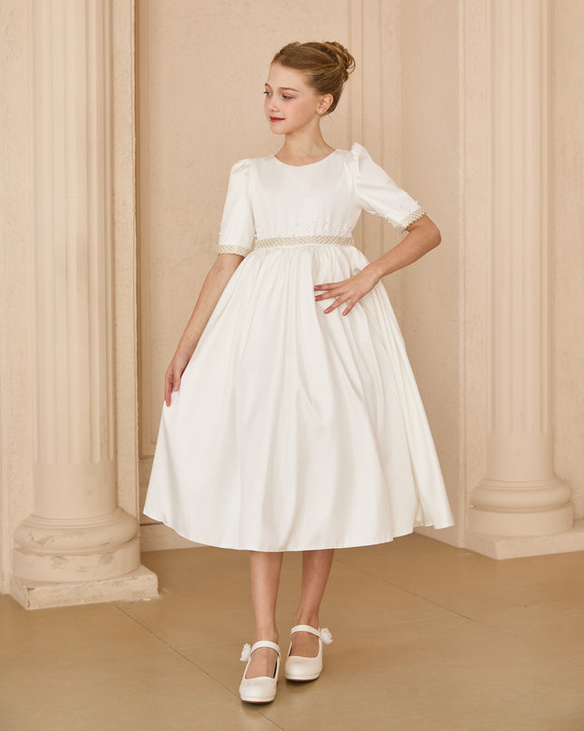 kids atelier tulleen White Vasonette Pearl-Embellished Dress
