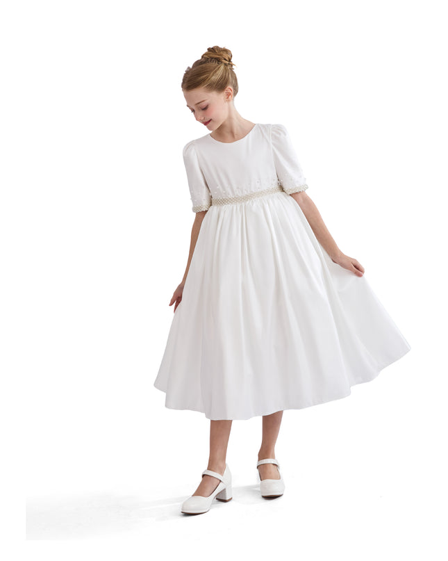 kids atelier tulleen White Vasonette Pearl-Embellished Dress
