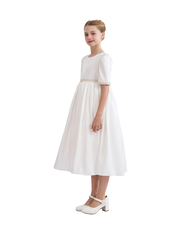 kids atelier tulleen White Vasonette Pearl-Embellished Dress