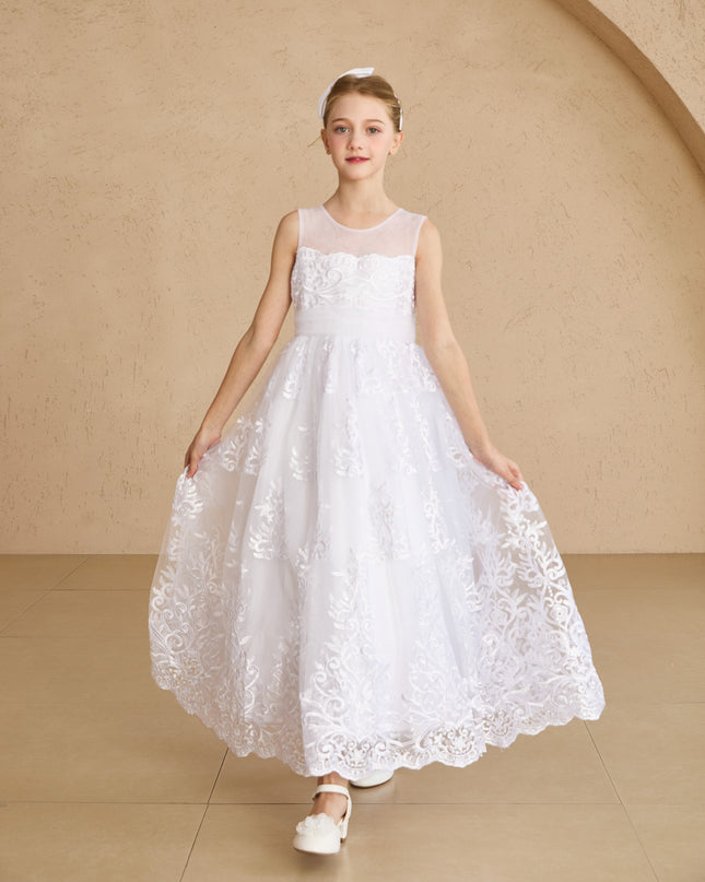 tulleen White Auresta Lace Sleeveless Dress