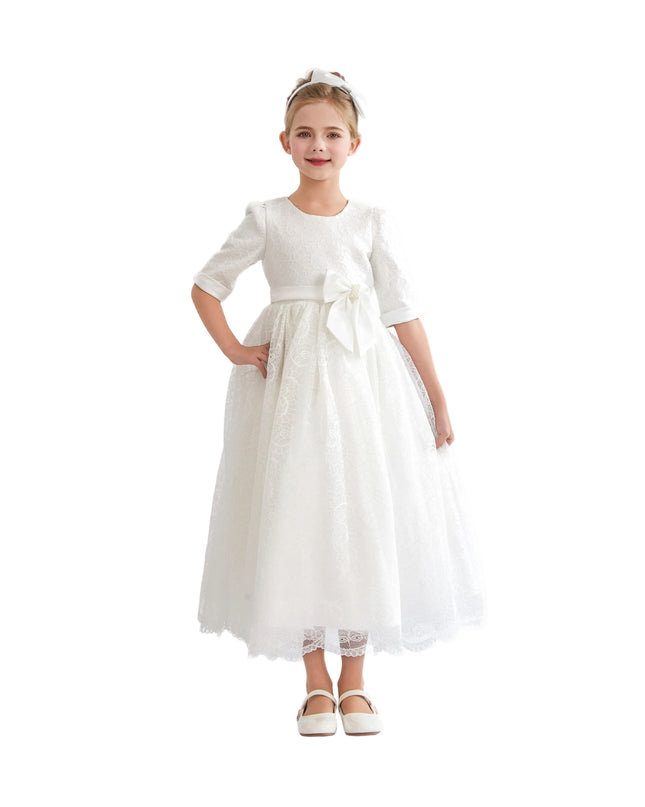 kids atelier tulleen White Shannora Puff Sleeve Formal Dress