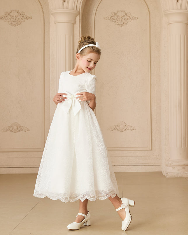 kids atelier tulleen White Shannora Puff Sleeve Formal Dress