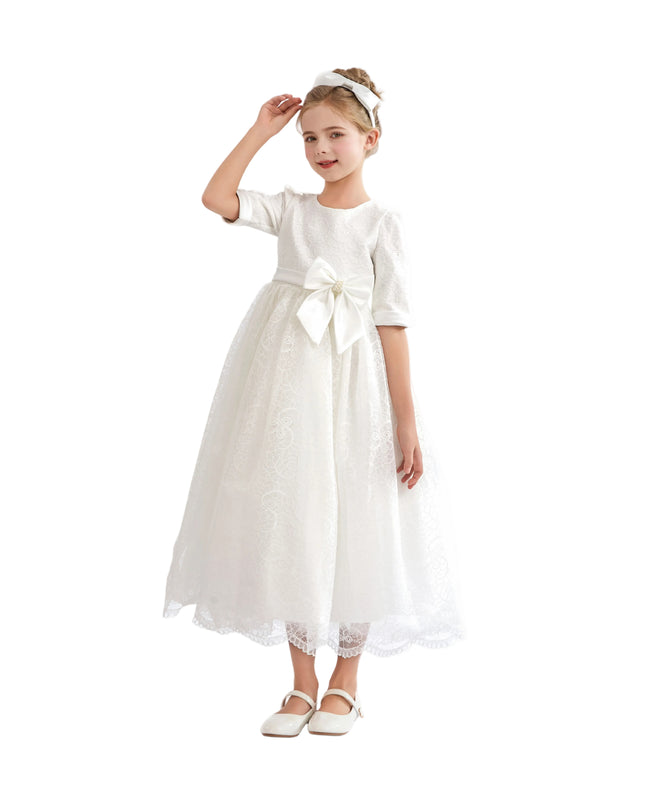 kids atelier tulleen White Shannora Puff Sleeve Formal Dress