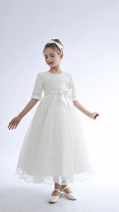 kids atelier tulleen White Shannora Puff Sleeve Formal Dress