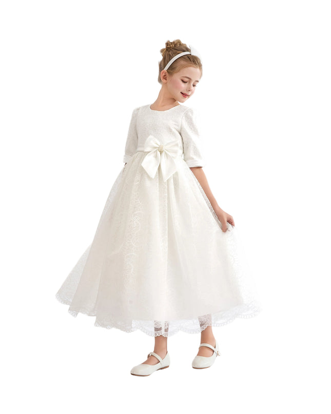 kids atelier tulleen White Shannora Puff Sleeve Formal Dress