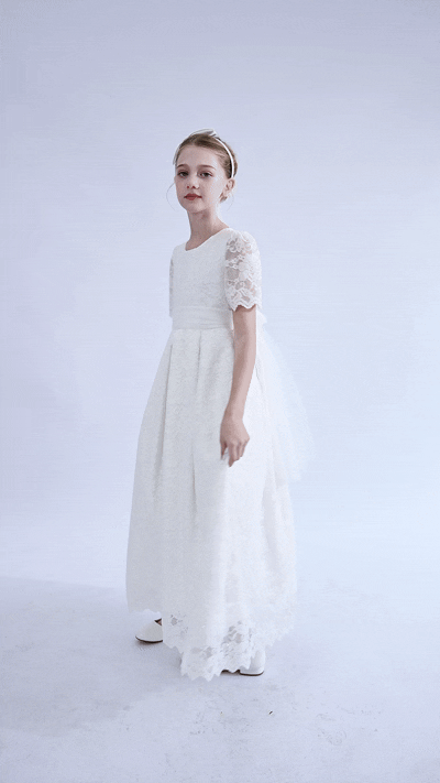 tulleen White Belciana Short Sleeve Lace Dress