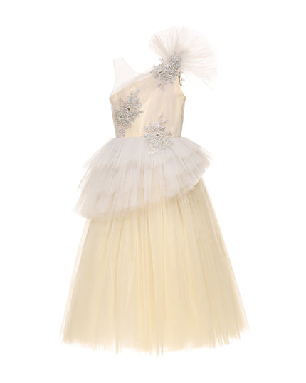 kids atelier tulleen Cream Mirabelle One-Shoulder Embellished Gown