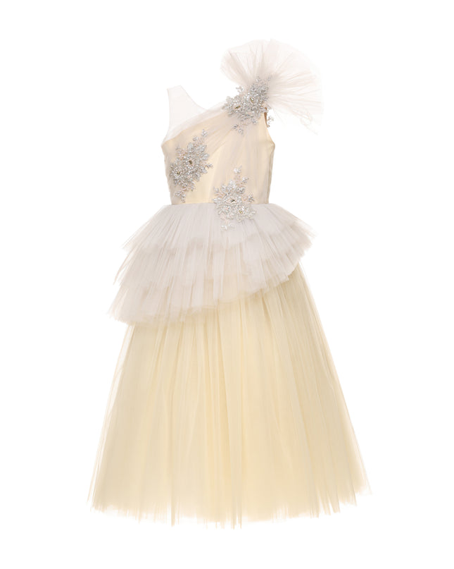 kids atelier tulleen Cream Mirabelle One-Shoulder Embellished Gown