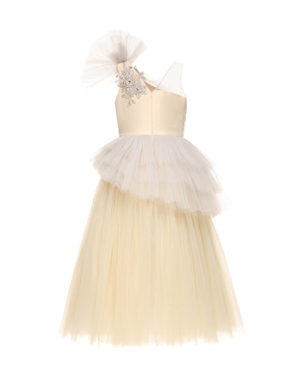 kids atelier tulleen Cream Mirabelle One-Shoulder Embellished Gown