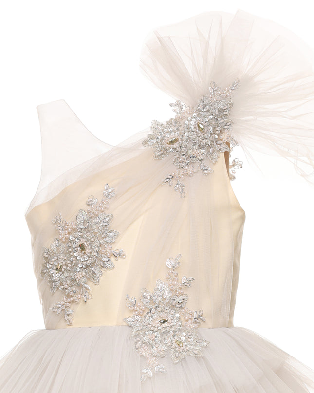 kids atelier tulleen Cream Mirabelle One-Shoulder Embellished Gown