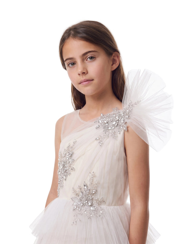 kids atelier tulleen Cream Mirabelle One-Shoulder Embellished Gown