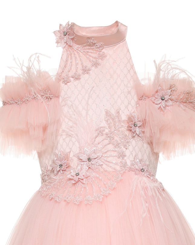 kids atelier tulleen Pink Freya Lace Embellished Tulle Gown