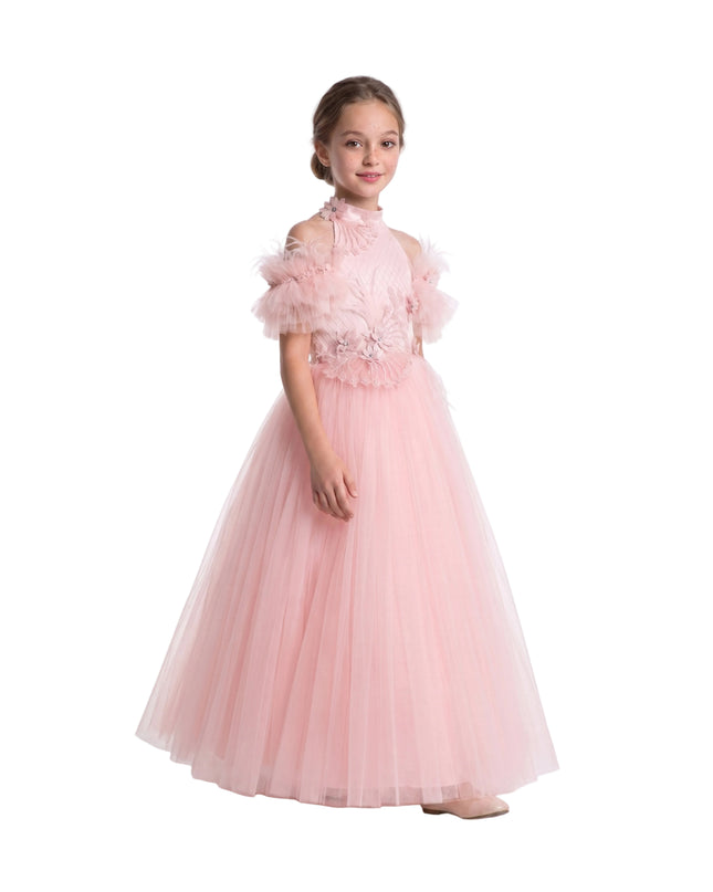 kids atelier tulleen Pink Freya Lace Embellished Tulle Gown