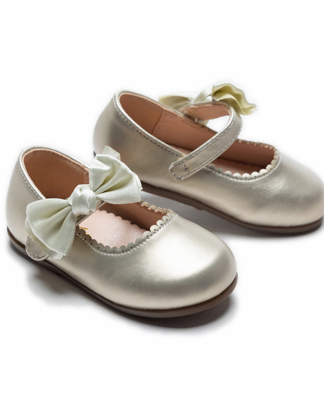 kids atelier tulleen Gold Satin Elodie Bow Flats