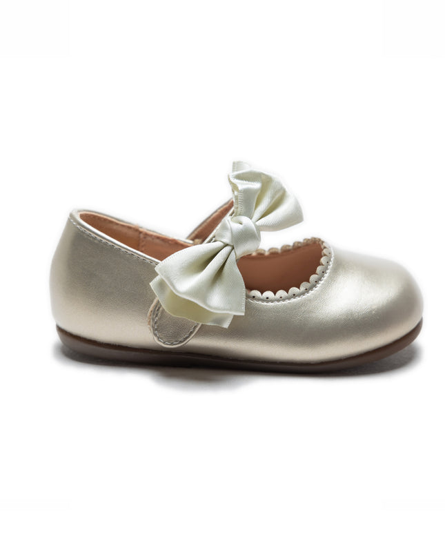 kids atelier tulleen Gold Satin Elodie Bow Flats