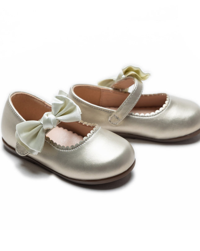 kids atelier tulleen Gold Satin Elodie Bow Flats