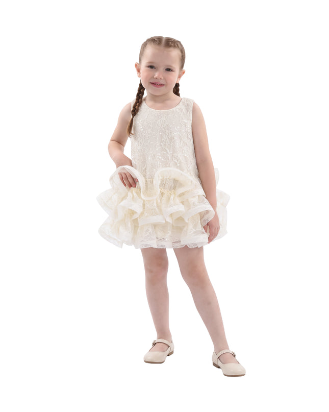 kids atelier tulleen Cream Yelena Lace Ruffle Dress