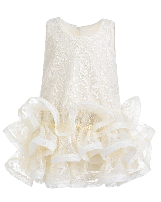 kids atelier tulleen Cream Yelena Lace Ruffle Dress