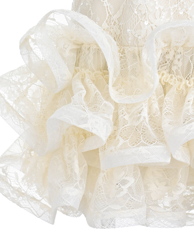 kids atelier tulleen Cream Yelena Lace Ruffle Dress
