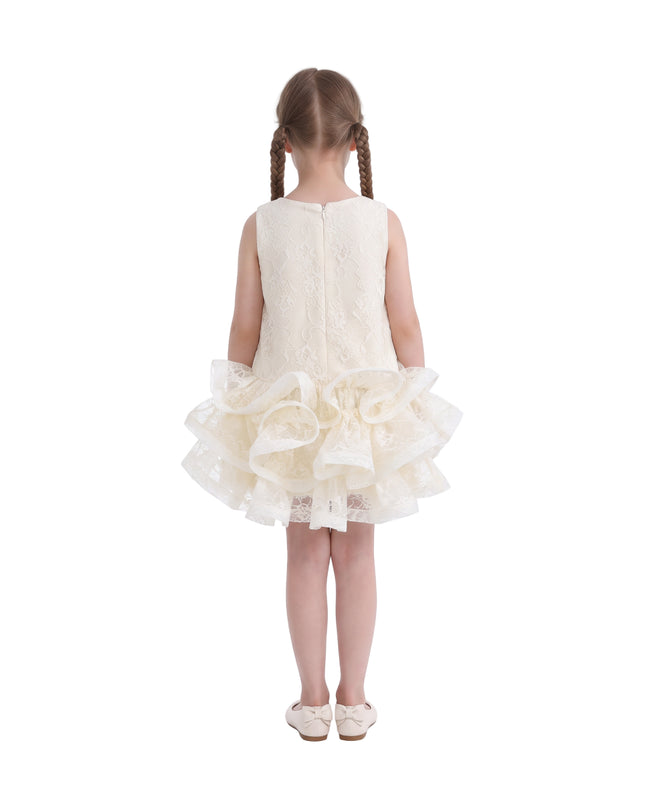 kids atelier tulleen Cream Yelena Lace Ruffle Dress
