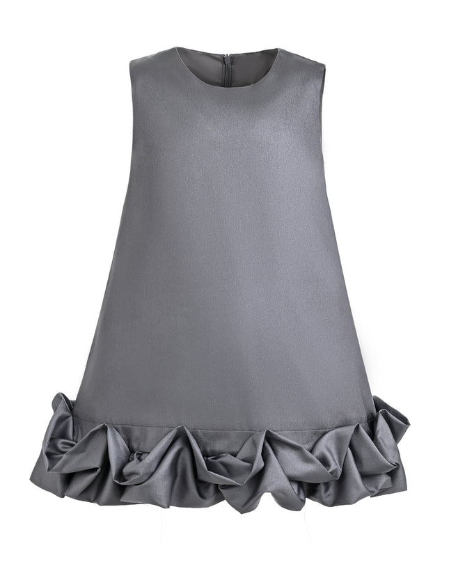 kids atelier Tulleen Gray Clarette Satin Ruffle-Hem Dress