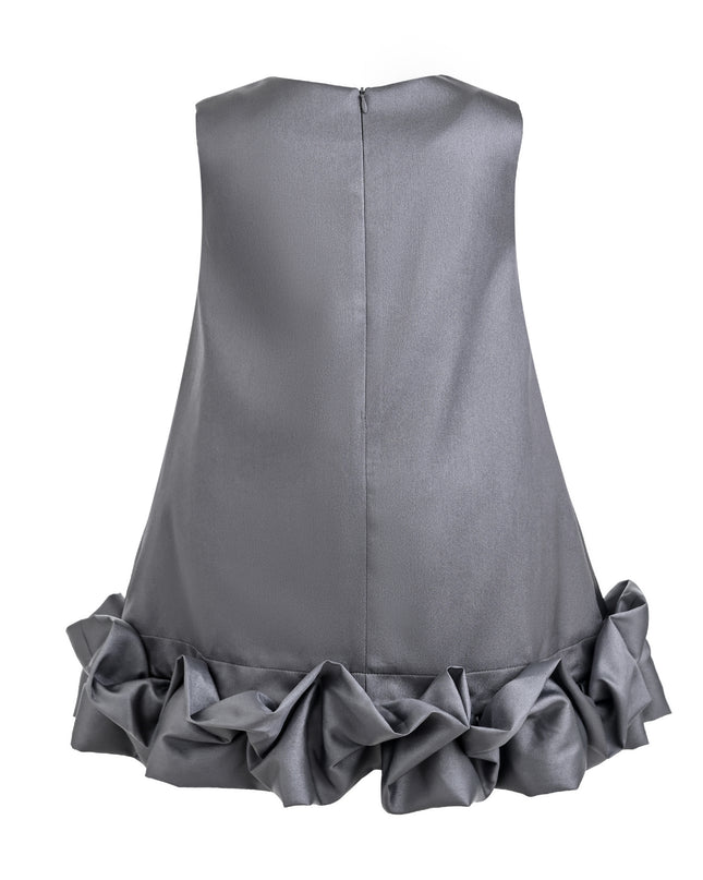 kids atelier Tulleen Gray Clarette Satin Ruffle-Hem Dress