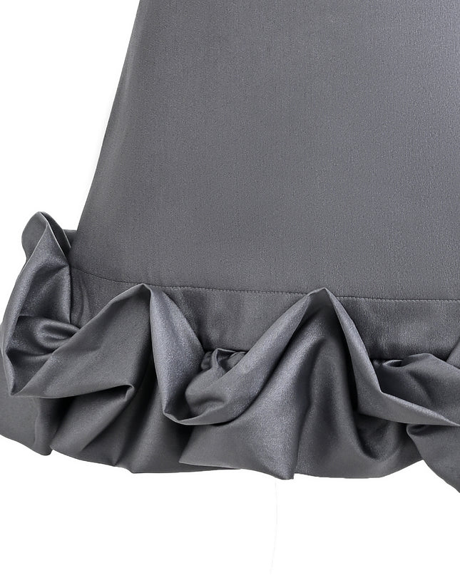 kids atelier Tulleen Gray Clarette Satin Ruffle-Hem Dress