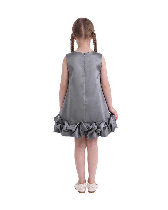 kids atelier Tulleen Gray Clarette Satin Ruffle-Hem Dress